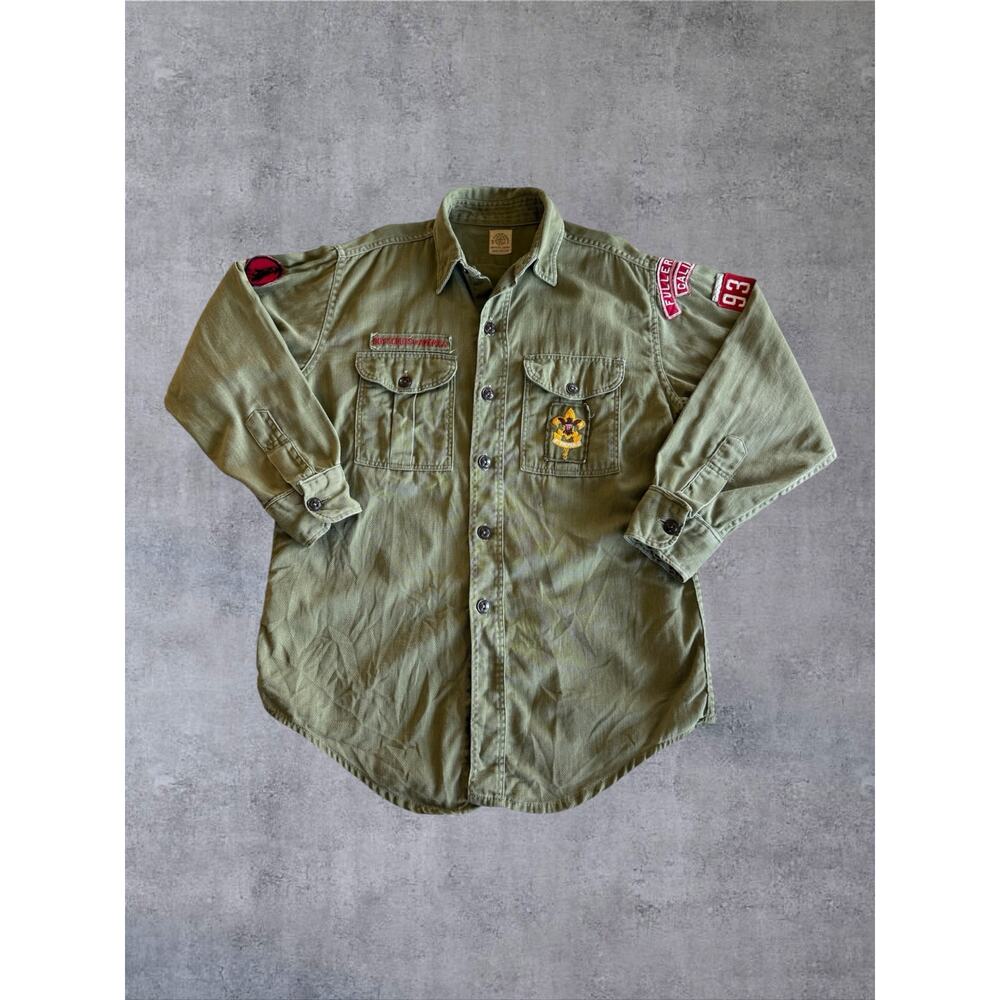 Vtg 1950s Boy Scout Shirt Sanforized Fullerton CA Troop 93 Slim XS